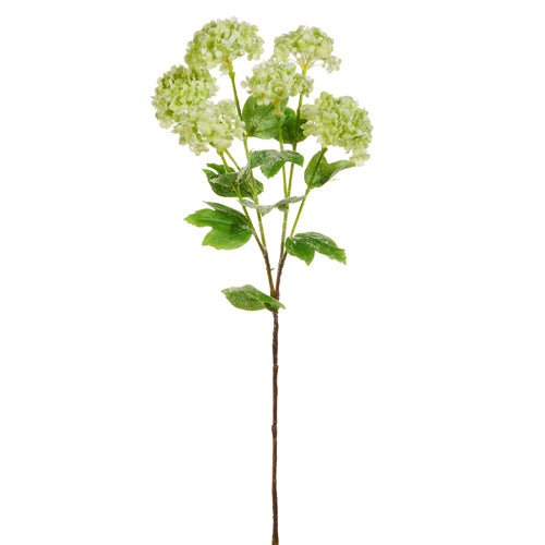 Juego de 4 tallos de hortensias "Snowball" verdes heladas de 24"