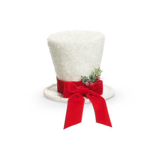 White Glitter Top Hat With Red Bow
