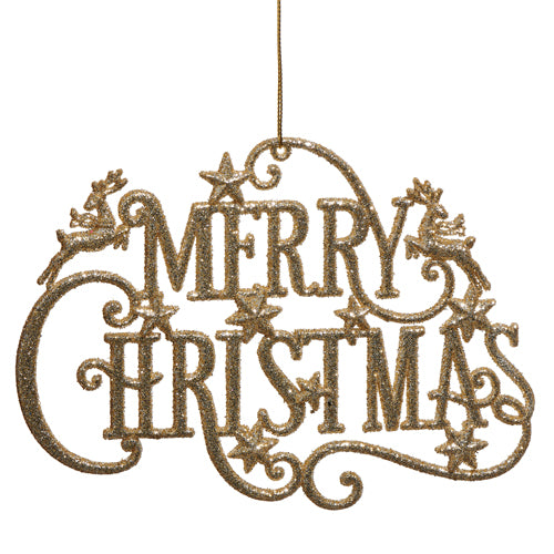 7" Gold Gliter Merry Christmas Sign Ornament Set Of 6