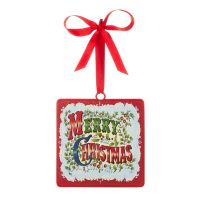 5" Merry Christmas Square Ornament Set Of 2