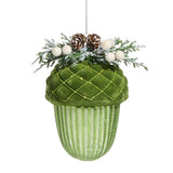Set de 4 adornos de bellota flocada verde de 12,7 cm