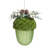 Set de 4 adornos de bellota flocada verde de 12,7 cm