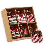 Juego de 6 adornos surtidos de regalo a cuadros de rayas de 3"