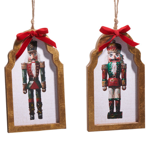 7.5" Nutcracker Framed With Bow Assorted Ornament Set Of 2