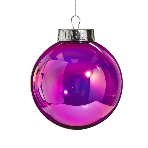 8" Purple Iridescent Ball Ornament Set Of 2