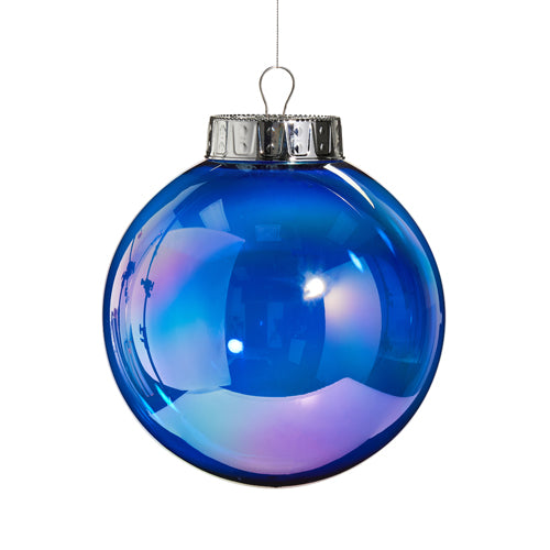 8" Sapphire Iridescent Ball Ornament Set Of 2