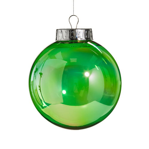 8" Green Iridescent Ball Ornament Set Of 2
