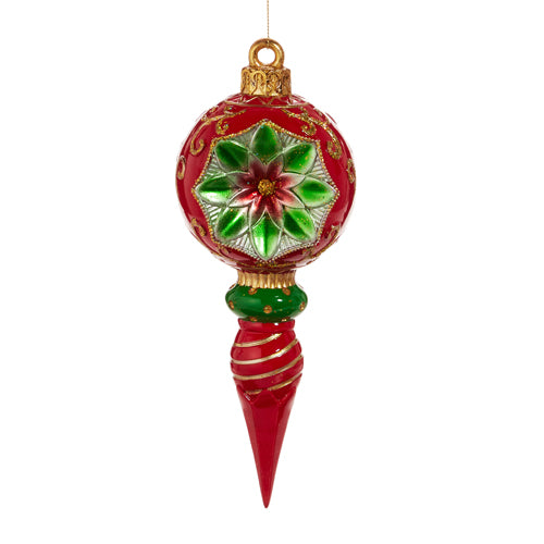 10" Red Green Vintage Finial Ornament Set Of 2