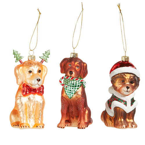 5" Christmas Pups Assorted Ornament Set Of 3