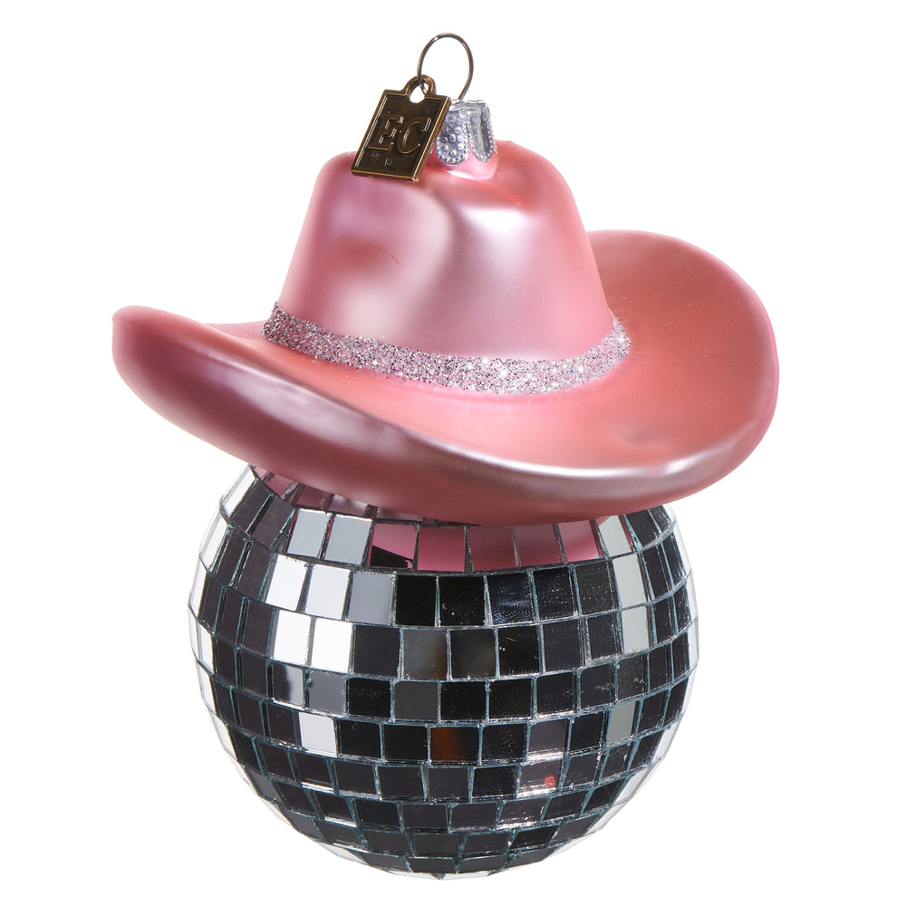 4" Pink Shiny Cowboy Hat Ornament Set Of 2