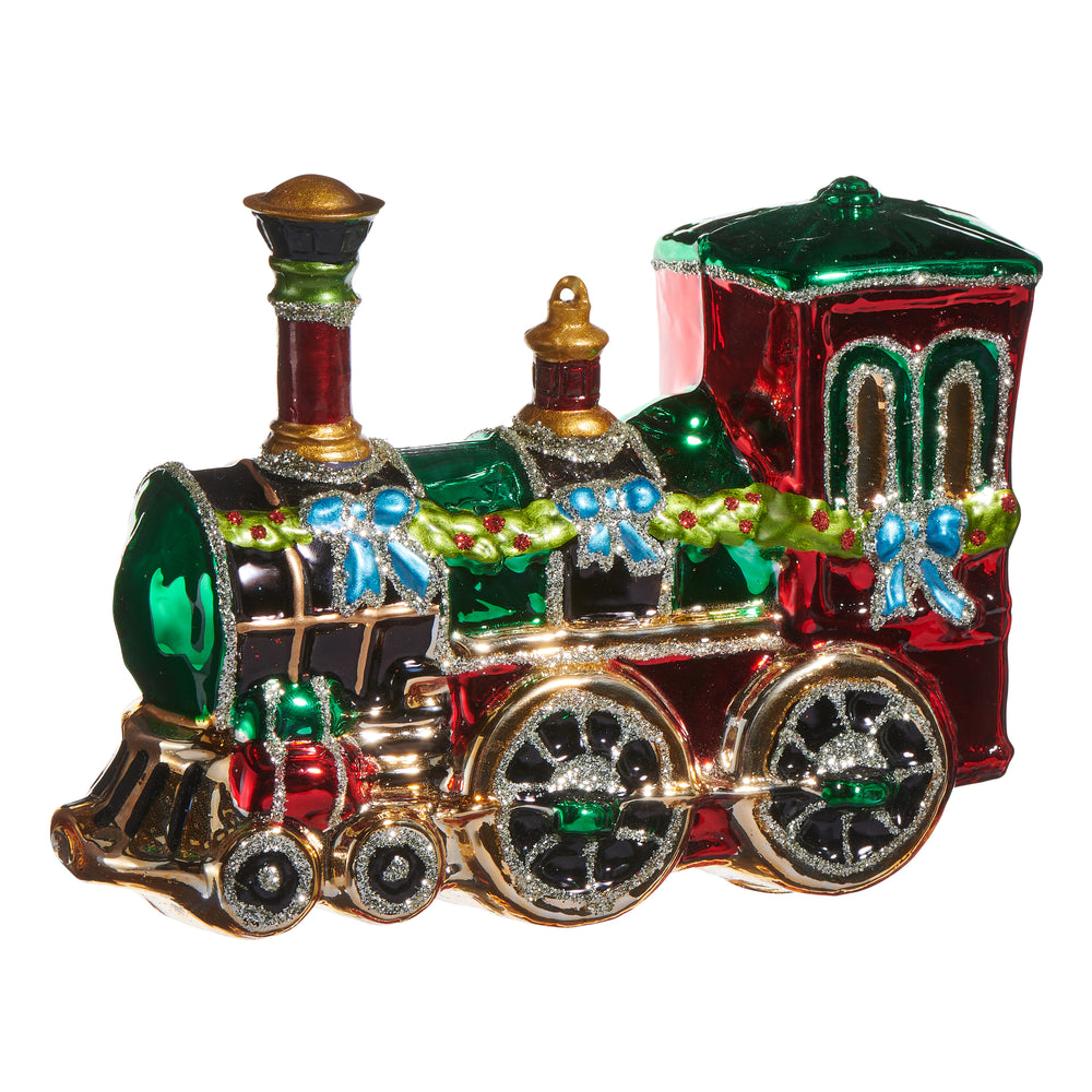 4" Multi Color Glass Train Ornament Set Of 2