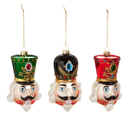 5" Nutcracker Head Assorted Ornament Set Of 3