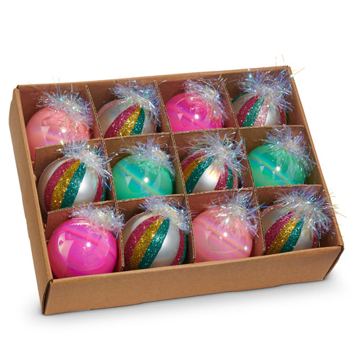 3" Multi Iridescent Glass Ball Ornament Set Of 12