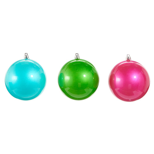 4" Bright Pearlescent Ball Ornament Assorted Set Of 12