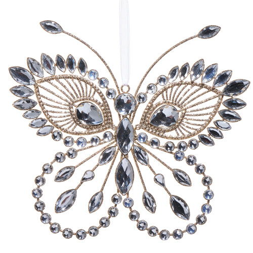 8" Clear Jeweled Butterfly Ornament Set Of 2