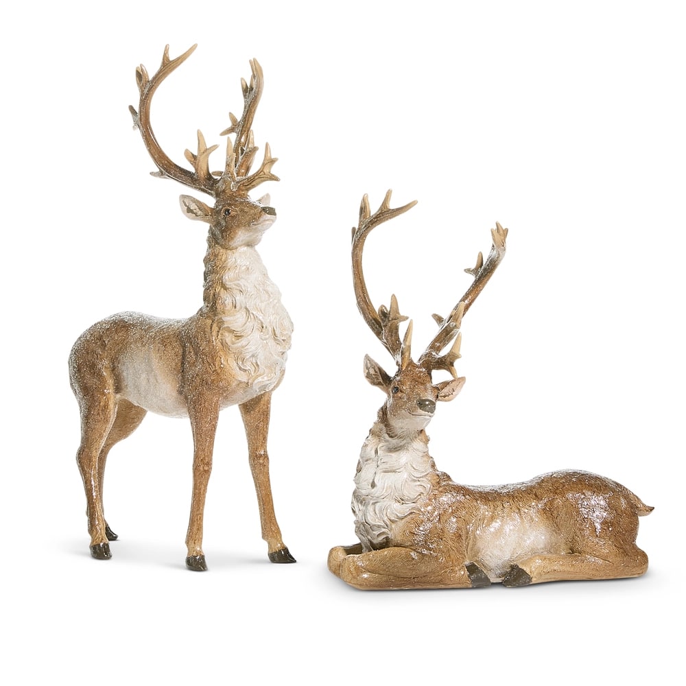 21" Natural Lying & Standing Deer Set