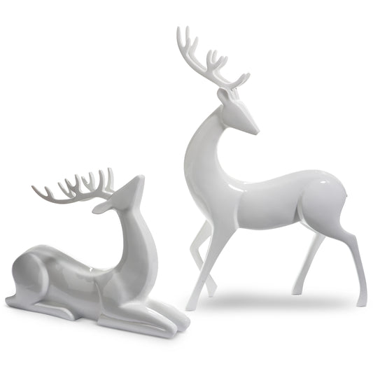 21.5" White Deer Assorted Set Of 2