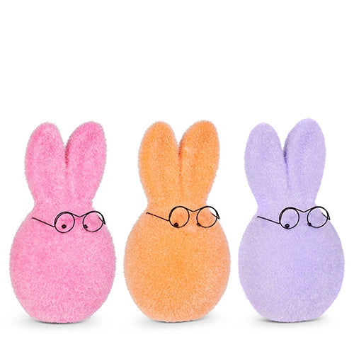 8" Sherbet Flocked Bunny Head With Glasses Assorted Set Of 6
