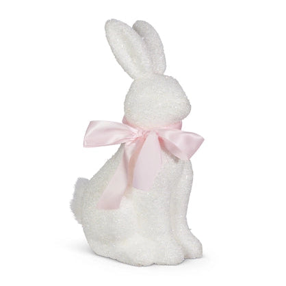 13.5 White Glitter Bunny With Pink Bow