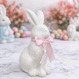 13.5 White Glitter Bunny With Pink Bow