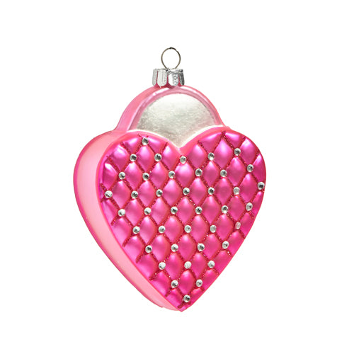 4" Quilted Pink Glass Heart Purse Ornament