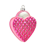 4" Quilted Pink Glass Heart Purse Ornament Set of 4