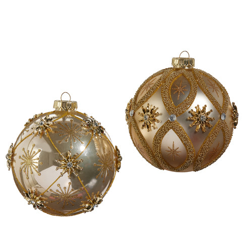 5" Gold Star & Jewel Ball Assorted Ornament Set Of 2