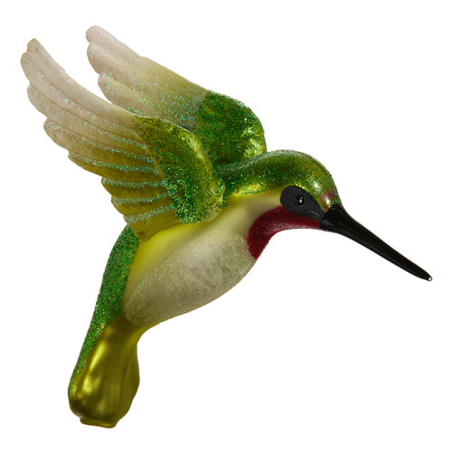 Set de 4 adornos de colibrí verdes con purpurina de 4"