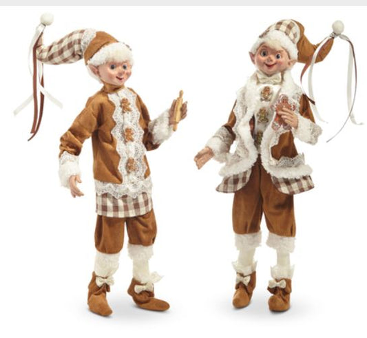 16" Posable Gingerbread Elf Set Of 2