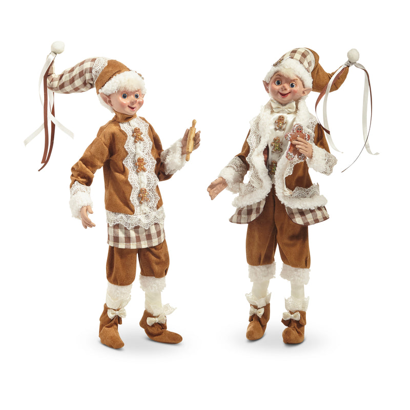 16" Posable Gingerbread Elf Set Of 2