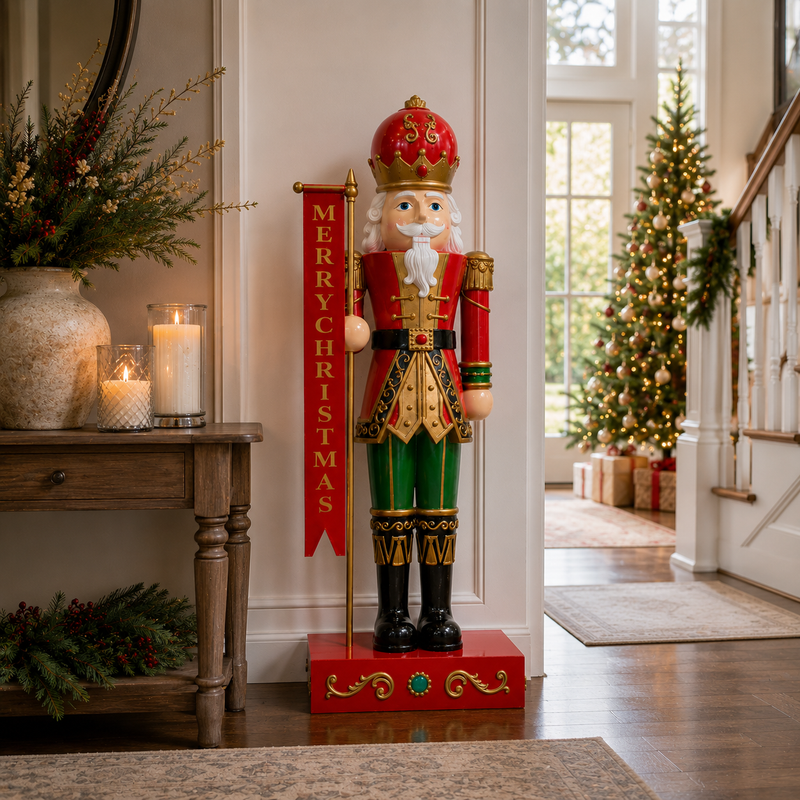 6 FT Traditional Nutcracker With Merry Christmas Sign
