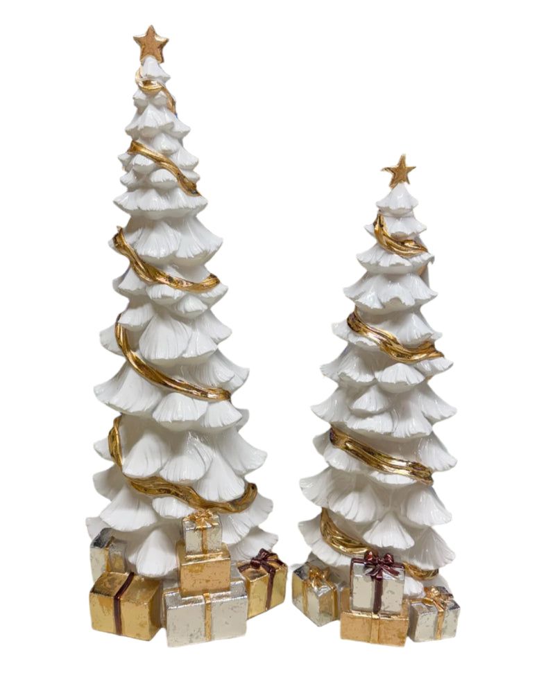 Árbol blanco de 16" con paquetes dorados