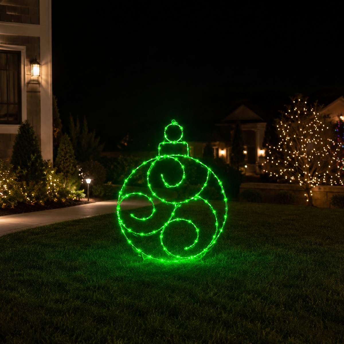 Adorno LED verde de 24" y 190 luces con efecto centelleante