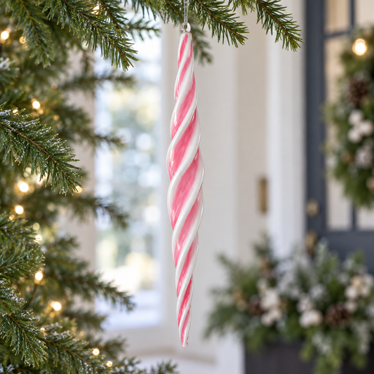12" Peppermint Finial Ornament Set Of 2