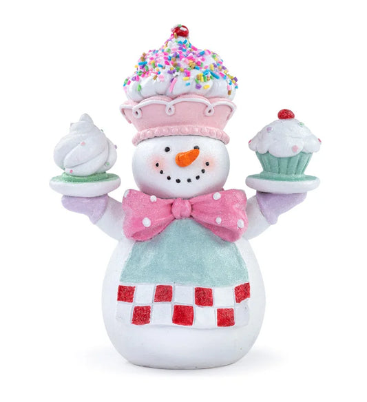 7.5" Snowman Holding Cupcakes