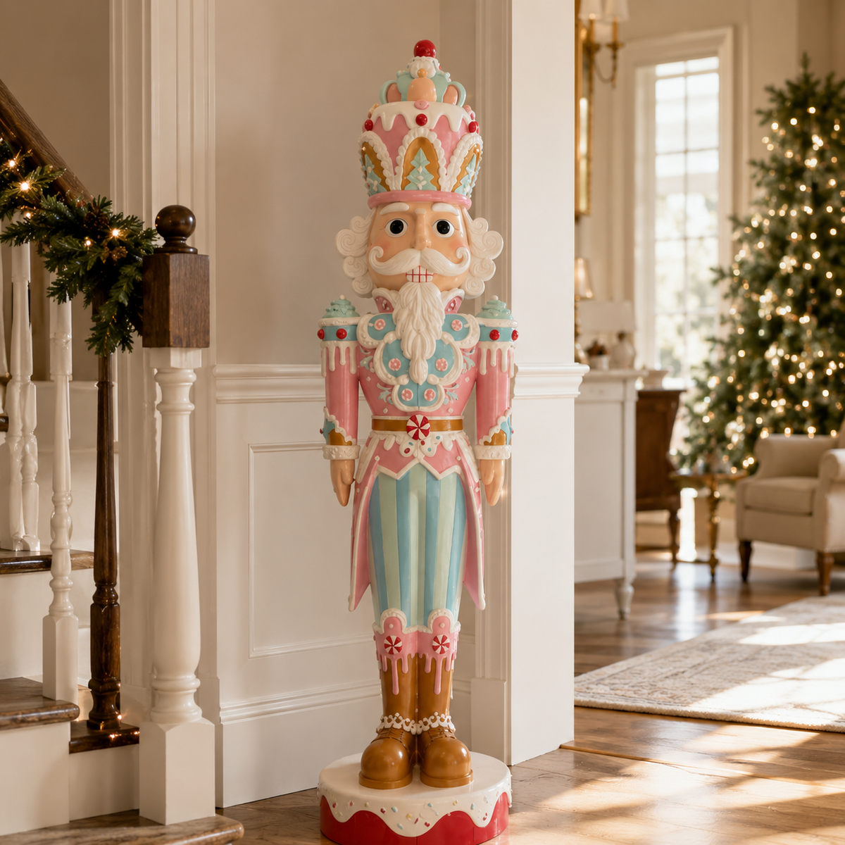 6 FT Pink & Blue LED Musical King Nutcracker