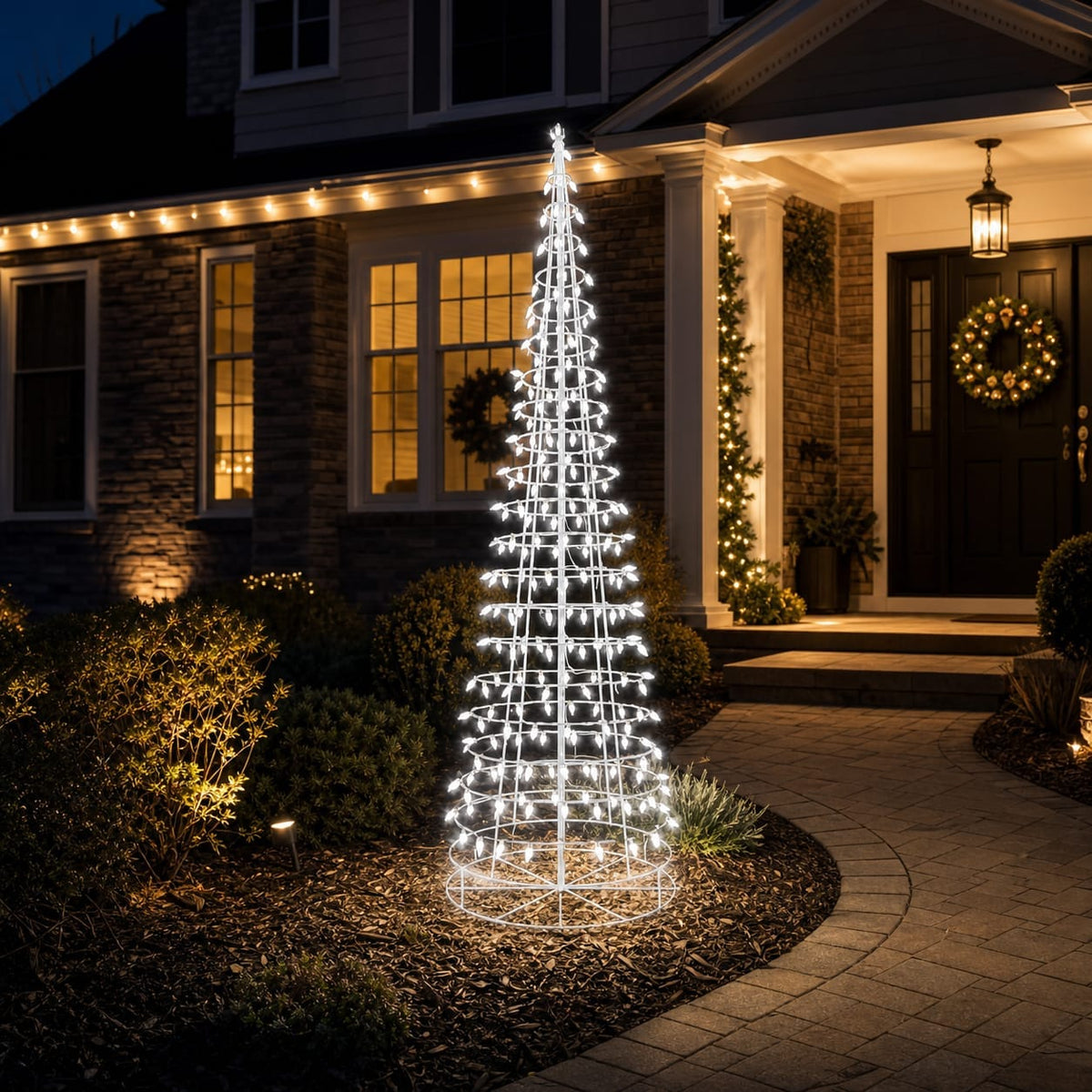 6 FT 240 LED Pure White Cone Tree Twinkling Effect
