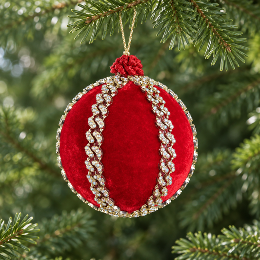 4" Diamond Red Velvet Ball Ornament Set Of 4