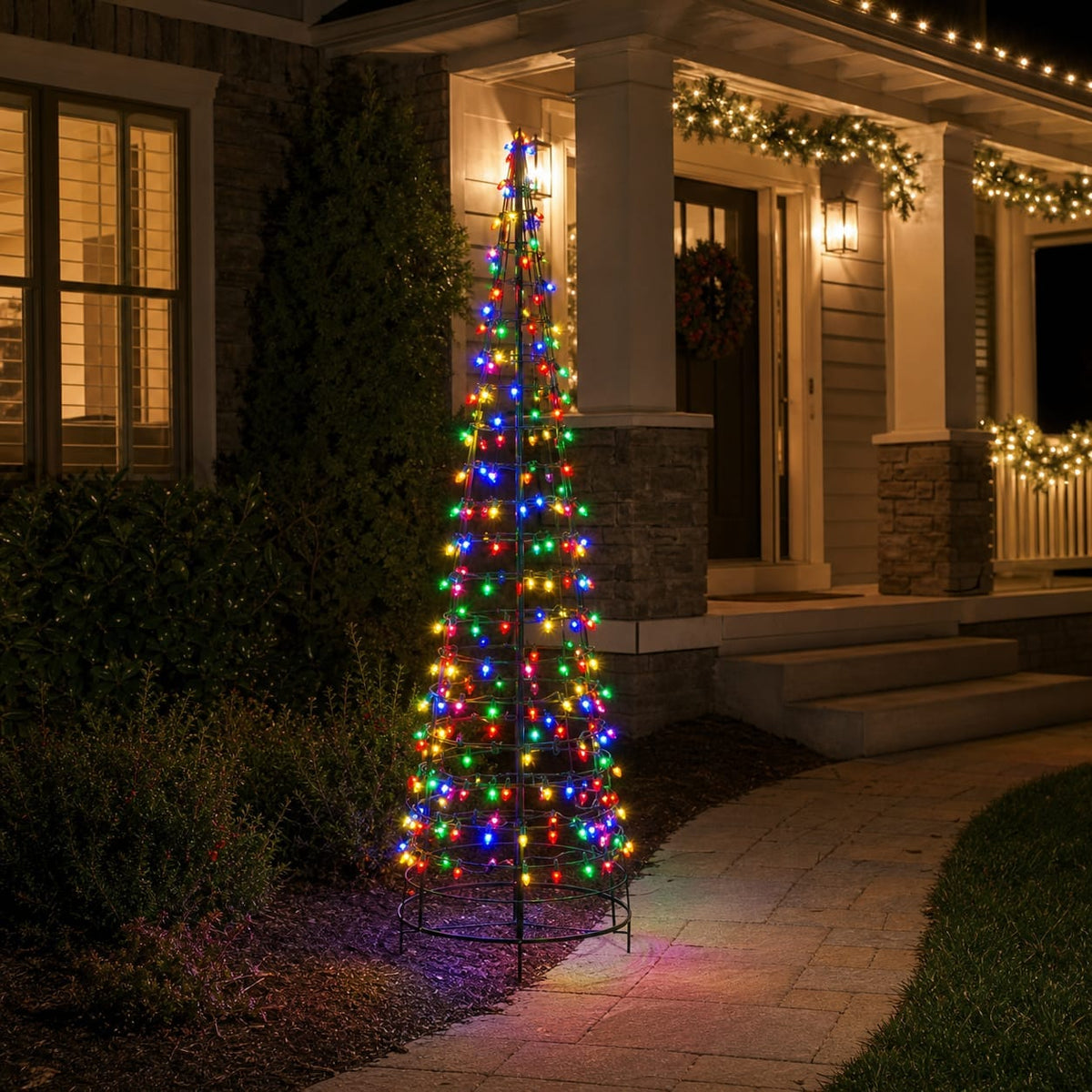 Árbol de conos de luces múltiples de 240 LED de 1.8 m con efecto centelleante