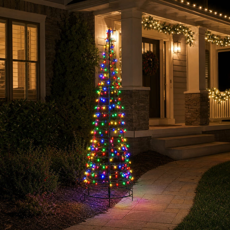Árbol de conos de luces múltiples de 240 LED de 1.8 m con efecto centelleante