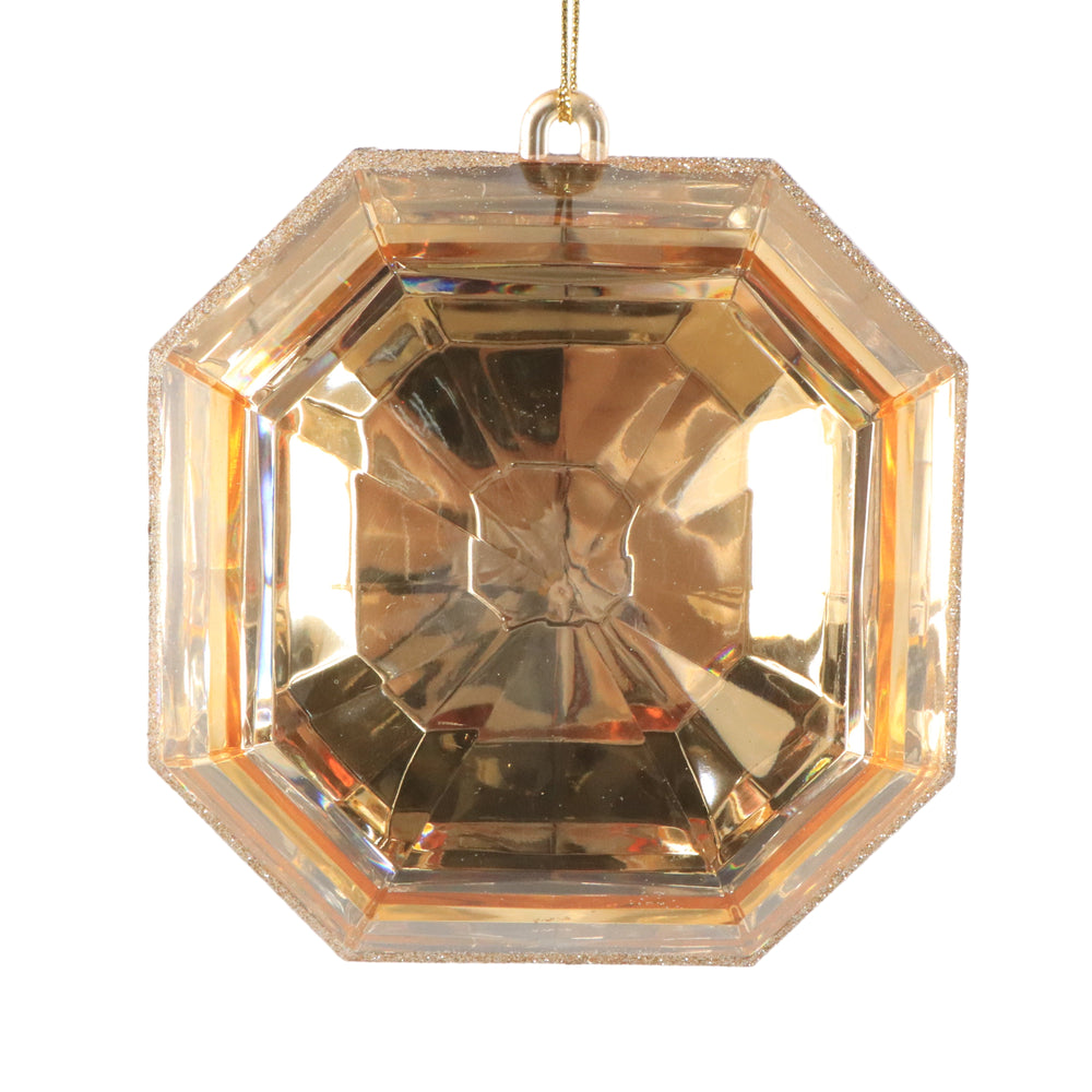 6" Champagne Glitter Jewel Ornament Set Of 6