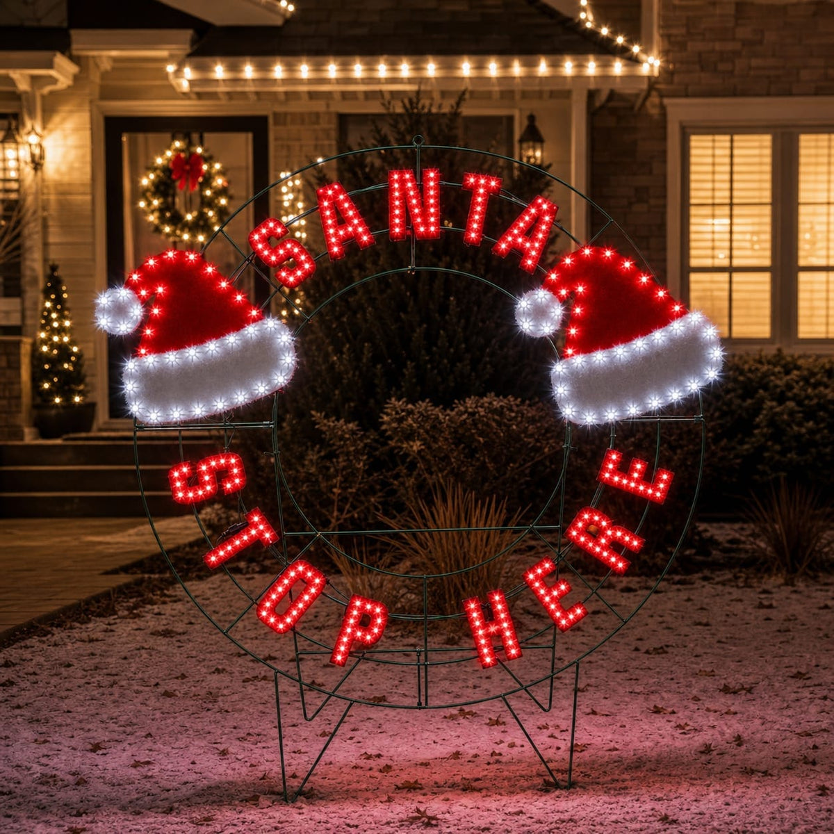 40" 259 LED Santa Stop Here Sign Twinkling Effect