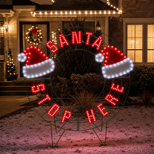 40" 259 LED Santa Stop Here Sign Twinkling Effect