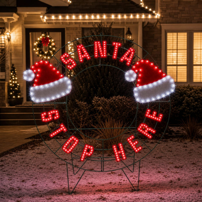 40" 259 LED Santa Stop Here Sign Twinkling Effect