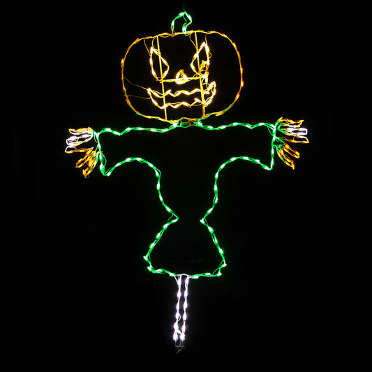 Jack-O-Lantern de Halloween con luces LED de 72" y espantapájaros alegre