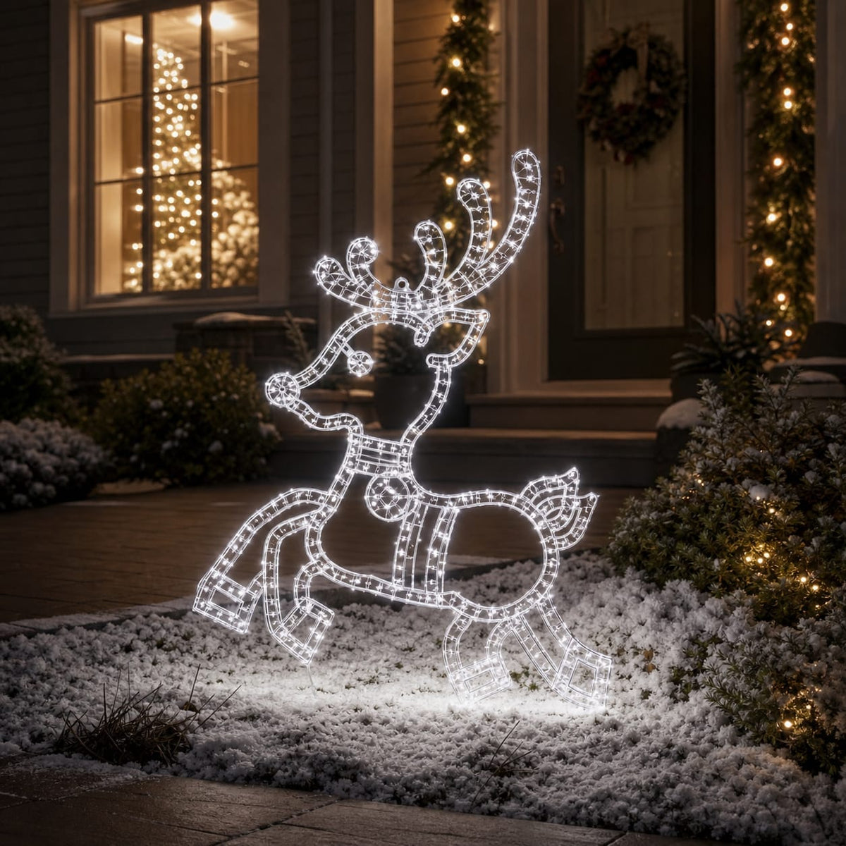 Reno saltarín de 61 cm, 237 LED, blanco puro, efecto microcentelleante
