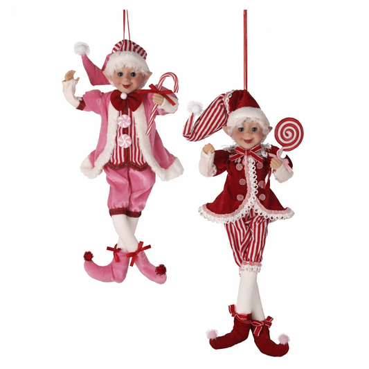 18" Red & Pink Sweets Pixie Elves Ornament Assorted Set Of 2