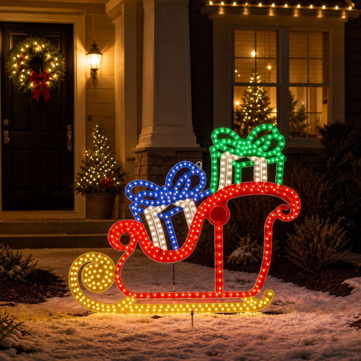 2 FT 460 LED Warm White Sleigh With Presents Twinkling Effect