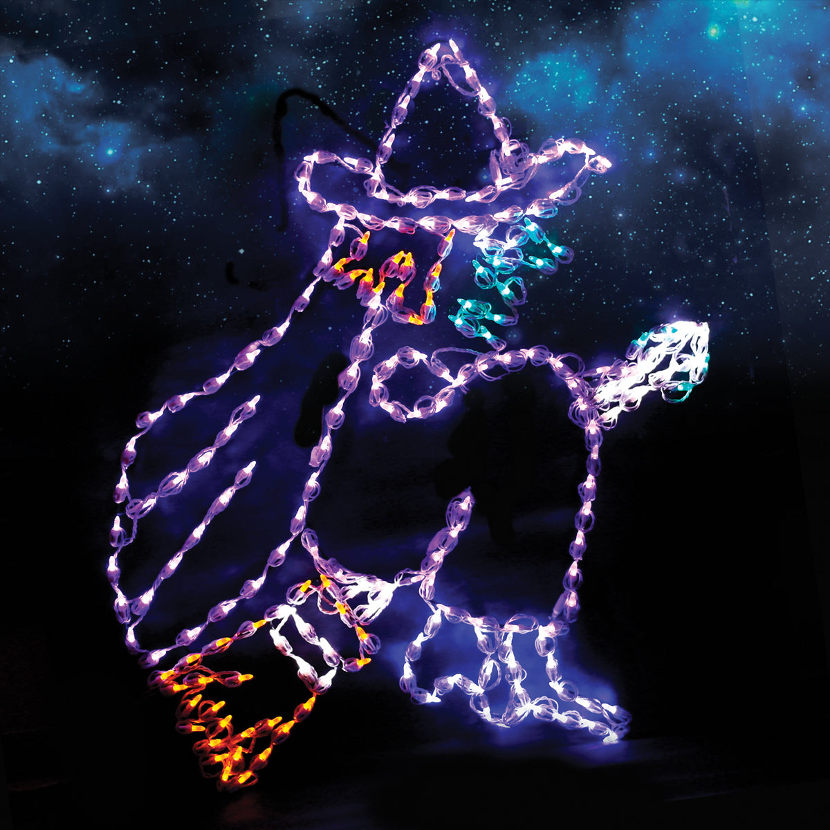 Bruja voladora con luz LED de 46" para Halloween