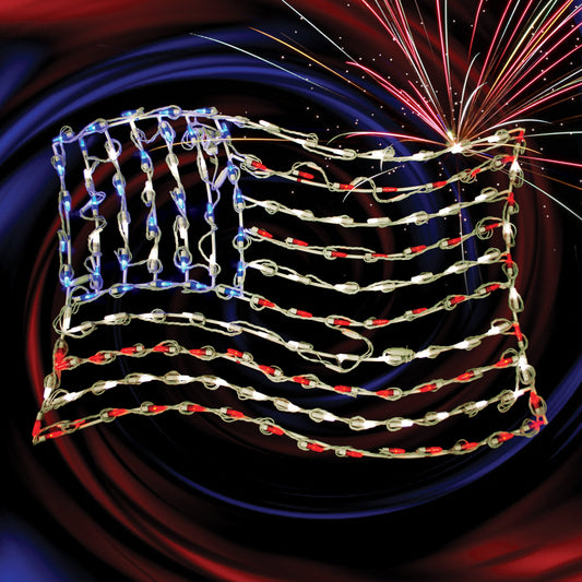 48" American Flag Waving LED Patriotic Metal Frame